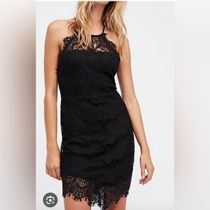 Free People Intimately Black She Got It Slip Dress, Large, EUC